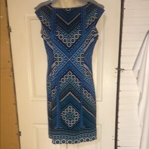 London Times Blue and Gold Embellished Sheath Dress